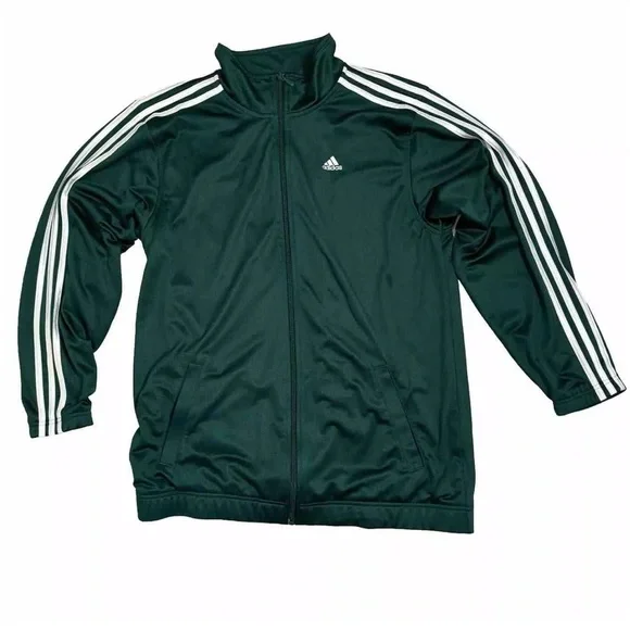 Adidas Men’s Track Jacket S Green White Stripes Pockets Lightweight Oversized - Picture 1 of 10